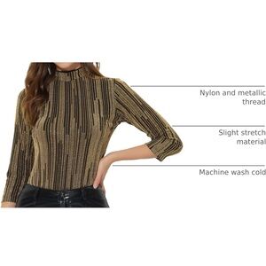 Metallic Stripe Mock Neck Women's Top in Gold and Black